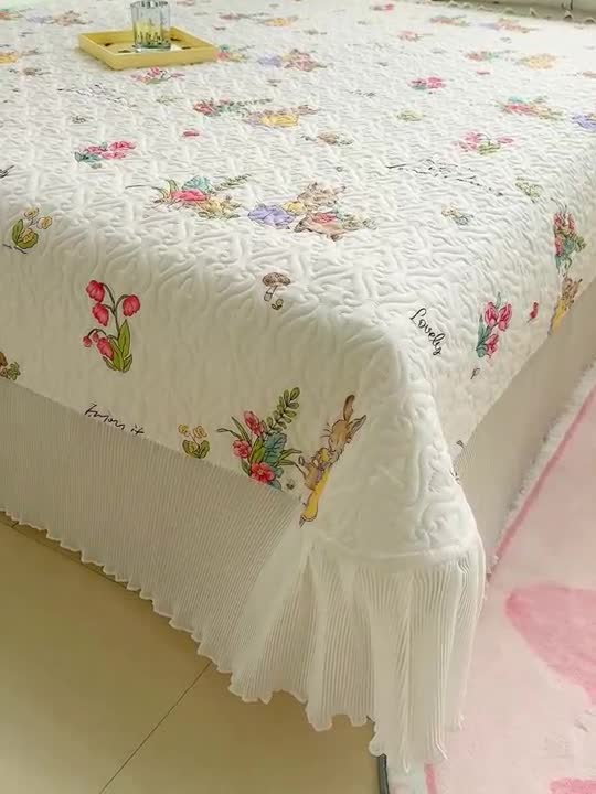 91家纺网 家纺一手货源 找家纺 冬然 2023新款全棉床盖纯棉床盖夹棉床单全棉床单纯棉床单快乐兔