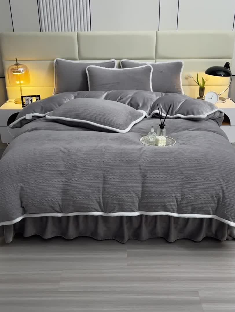 91家纺网 家纺一手货源 找家纺 畅畅家纺 2023新款A类雕花绒牛奶绒四件套 安娜-灰