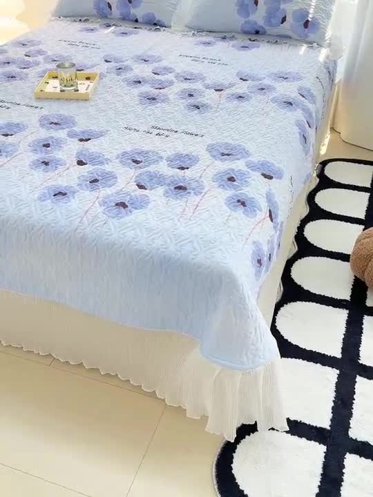 91家纺网 家纺一手货源 找家纺 冬然 2023新款全棉床盖纯棉床盖夹棉床单全棉床单纯棉床单花之梦