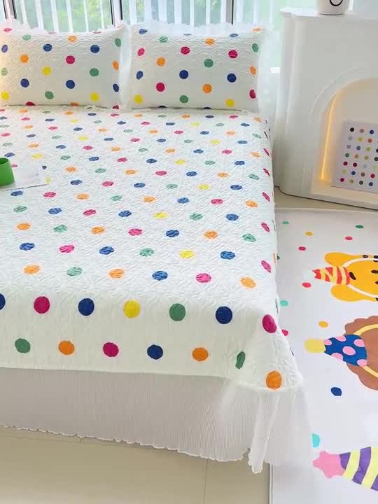 91家纺网 家纺一手货源 找家纺 冬然 2023新款全棉床盖纯棉床盖夹棉床单全棉床单纯棉床单五彩波点