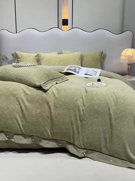 91家纺网 家纺一手货源 找家纺 佳居缘 2023新款230g全消光牛奶绒四件套-花韵系列 花韵-绿