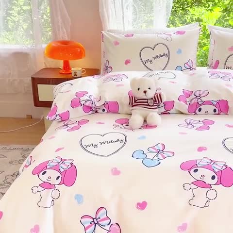 91家纺网 家纺一手货源 找家纺 感遇 2023新款三丽鸥卡通四件套桃心美乐蒂