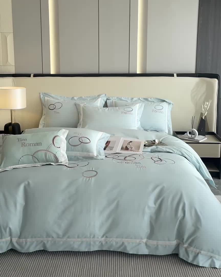 91家纺网 家纺一手货源 找家纺 （总）魅都 2023新款100s长绒棉简约轻奢刺绣四件套-科迪亚