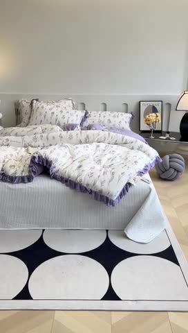 91家纺网 家纺一手货源 找家纺 安莱生活 2023秋冬新品有氧双层纱法式一体蚕丝被抗菌被 小月野