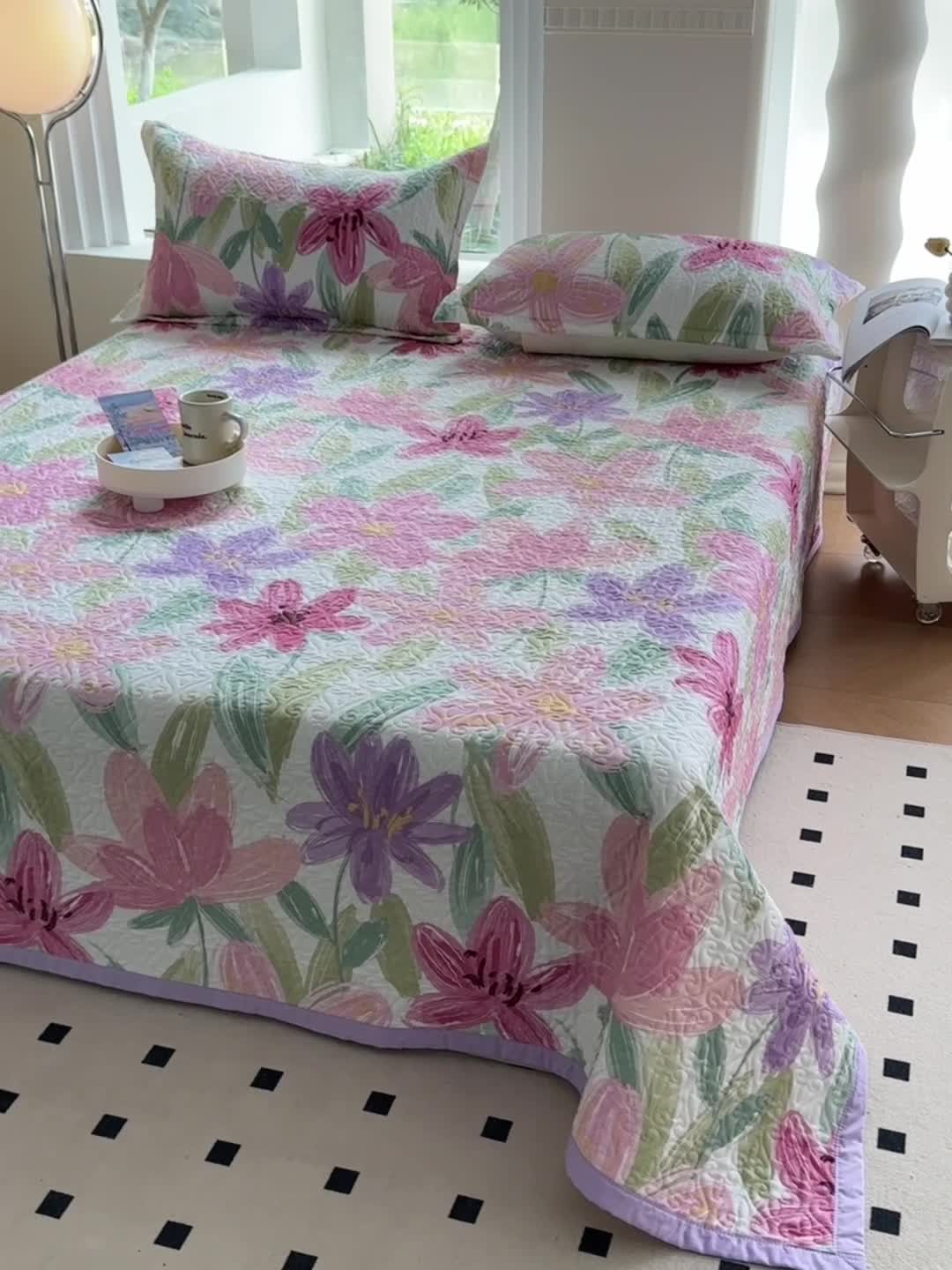 91家纺网 家纺一手货源 找家纺 40支全棉夹棉绗缝13372简约款印花多功能床盖夏被凉席四季通用 雅蔓