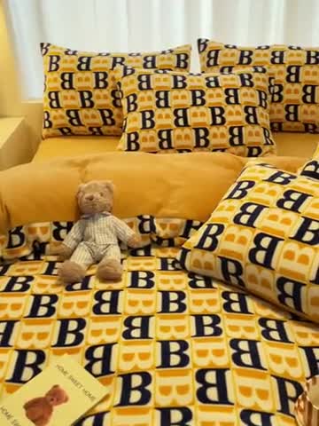 91家纺网 家纺一手货源 找家纺 大渔生活 2024新款牛奶绒印花系列四件套 剑桥