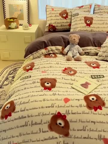 91家纺网 家纺一手货源 找家纺 大渔生活 2024新款牛奶绒印花系列四件套 维尼熊