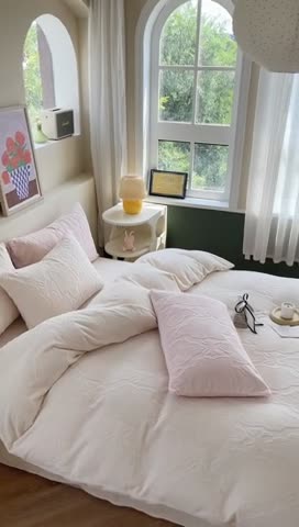 91家纺网 家纺一手货源 找家纺 六巷胡同  2023新款韩系ins小香风蝴蝶结牛奶绒四件套 茉莉白