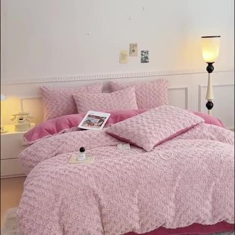 91家纺网 家纺一手货源 找家纺 （总）宜家坊 2023新款立体玫瑰兔毛绒四件套