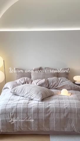 91家纺网 家纺一手货源 找家纺 沐棉 2023新款秋冬加厚保暖兔毛绒牛奶绒四件套 方格-咖