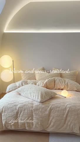 91家纺网 家纺一手货源 找家纺 沐棉 2023新款秋冬加厚保暖兔毛绒牛奶绒四件套 波浪-黄