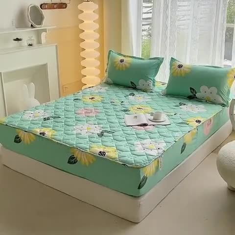 91家纺网 家纺一手货源 找家纺 米柳 2024新款亲肤夹棉印花床笠 盛夏