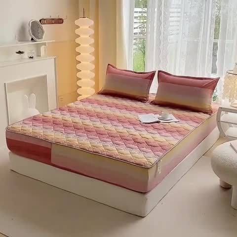 91家纺网 家纺一手货源 找家纺 米柳 2024新款亲肤夹棉印花床笠 美思诺