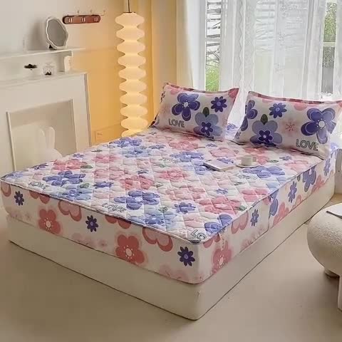 91家纺网 家纺一手货源 找家纺 米柳 2024新款亲肤夹棉印花床笠 花蕾