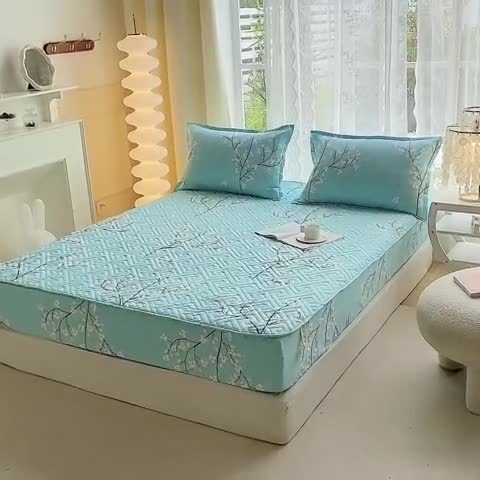 91家纺网 家纺一手货源 找家纺 米柳 2024新款亲肤夹棉印花床笠 风花雪月