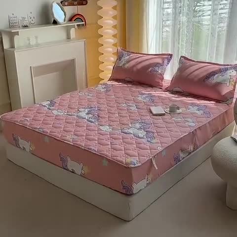 91家纺网 家纺一手货源 找家纺 米柳 2024新款亲肤夹棉印花床笠 彩虹马