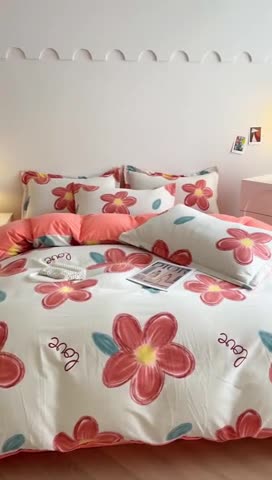 91家纺网 家纺一手货源 找家纺 慕尚 2025新款全棉磨毛印花单品被套 香朵儿红