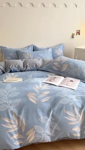 91家纺网 家纺一手货源 找家纺 慕尚 2025新款全棉磨毛印花单品被套 香兰草蓝