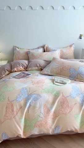 91家纺网 家纺一手货源 找家纺 慕尚 2025新款全棉磨毛印花系列四件套 彩蝶纷