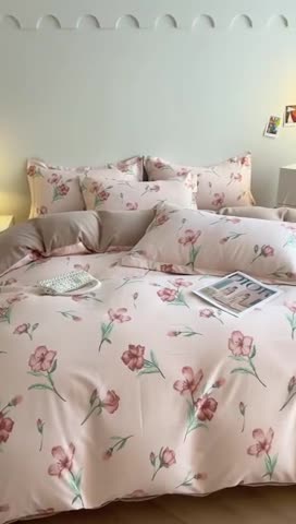 91家纺网 家纺一手货源 找家纺 慕尚 2025新款全棉磨毛印花系列四件套 花茶米