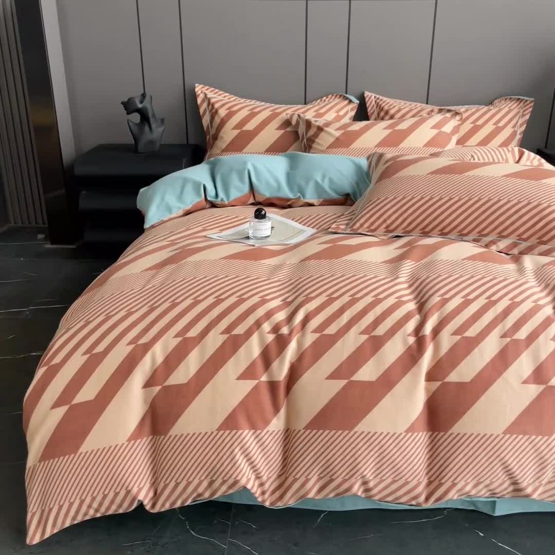 91家纺网 家纺一手货源 找家纺 乐视 2024新款全棉喷气磨毛四件套 简兮-橙