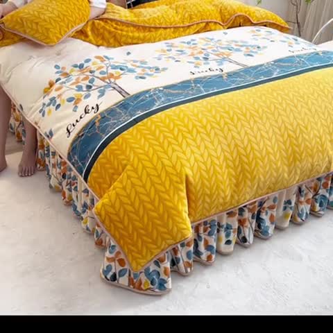 91家纺网 家纺一手货源 找家纺 金柚子 2024新款加厚牛奶绒四件套 发财树