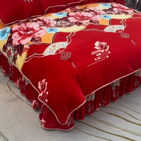 91家纺网 家纺一手货源 找家纺 金柚子 2024新款加厚牛奶绒四件套 繁花嫣然