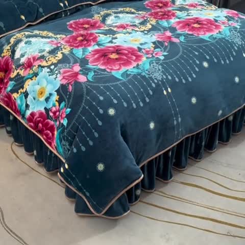 91家纺网 家纺一手货源 找家纺 金柚子 2024新款加厚牛奶绒四件套 富贵袭人