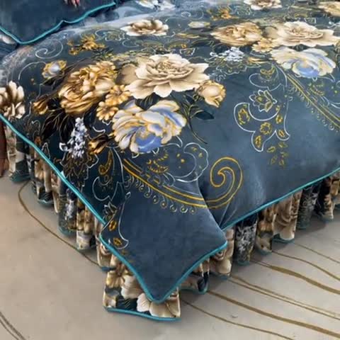 91家纺网 家纺一手货源 找家纺 金柚子 2024新款加厚牛奶绒四件套 金花玉露