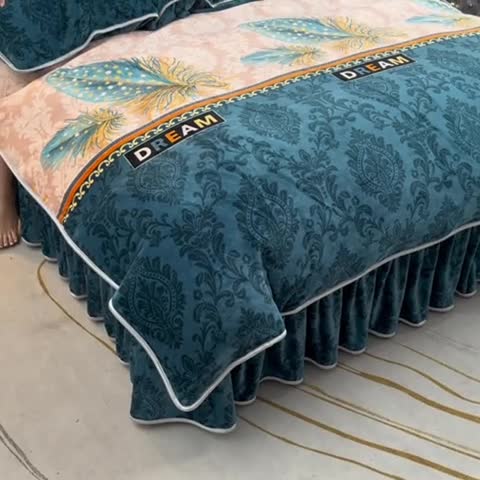 91家纺网 家纺一手货源 找家纺 金柚子 2024新款加厚牛奶绒四件套 凤羽惊鸿