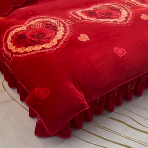 91家纺网 家纺一手货源 找家纺 金柚子 2024新款加厚牛奶绒四件套 百年好合