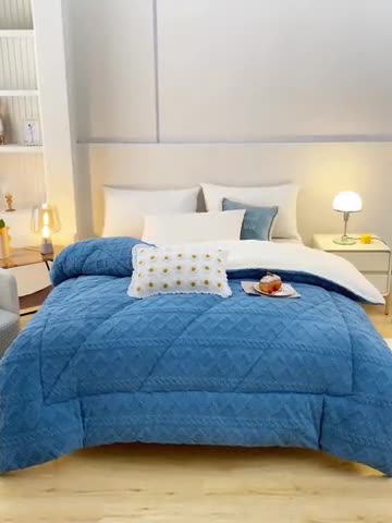 91家纺网 家纺一手货源 找家纺 梦初语 2023新款塔芙绒被子 藏蓝