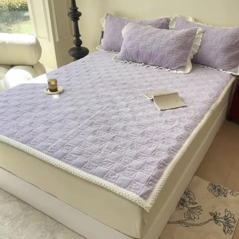 91家纺网 家纺一手货源 找家纺 眠博士 2023新款三层绗缝210克牛奶绒纯色绗缝大象床护垫 床护垫-浅灰