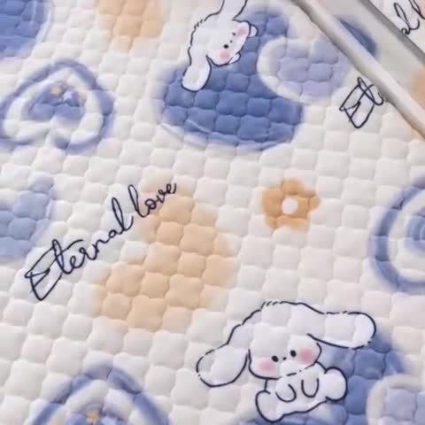 91家纺网 家纺一手货源 找家纺 小虾米 2023新款上下床加厚牛奶绒夹棉床笠 爱心天使