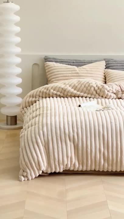 91家纺网 家纺一手货源 找家纺 安莱生活 2023新款秋冬皮草兔毛四件套 奶茶色