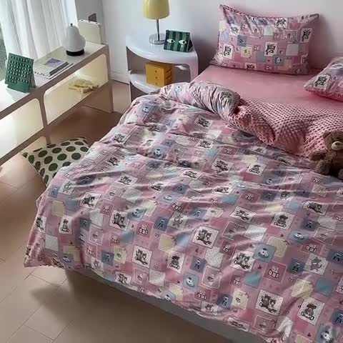 91家纺网 家纺一手货源 找家纺 怡家居 2023新款秋冬棉加豆豆绒印花四件套 米可庄园