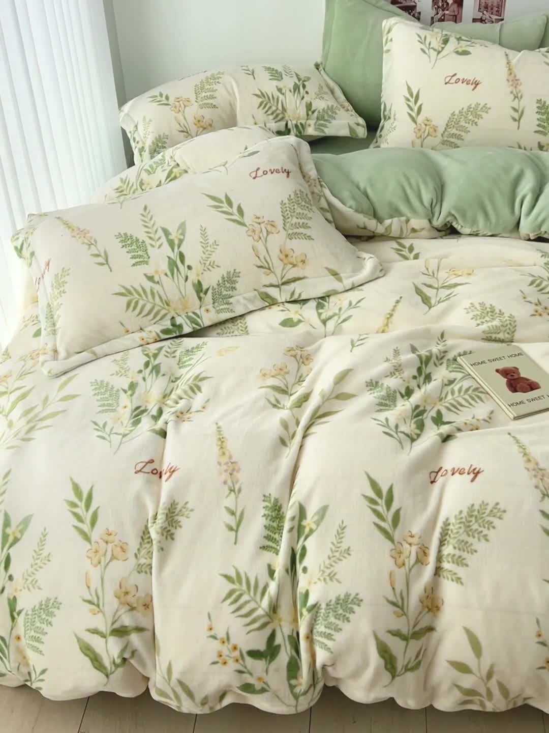 91家纺网 家纺一手货源 找家纺 乐童2024新款吊边款牛奶绒四件套 仙草