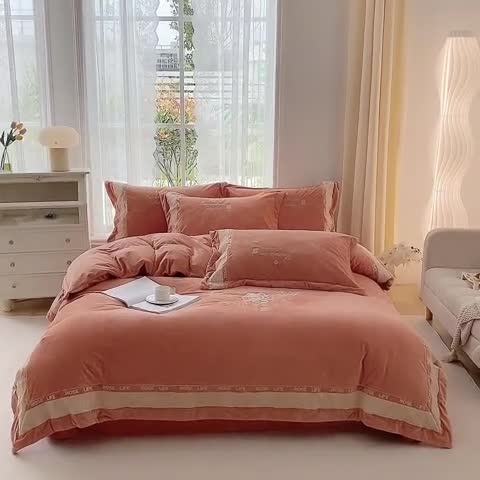 91家纺网 家纺一手货源 找家纺 （总）可以家居 2023新款全消光婴儿绒牛奶绒刺绣四件套-恋语