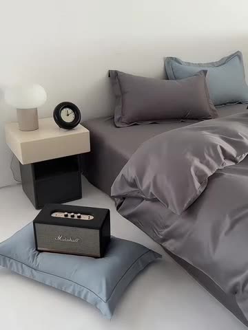 91家纺网 家纺一手货源 找家纺 寝柔家纺 2023秋季60S纯色全棉贡缎四件套 岩石灰