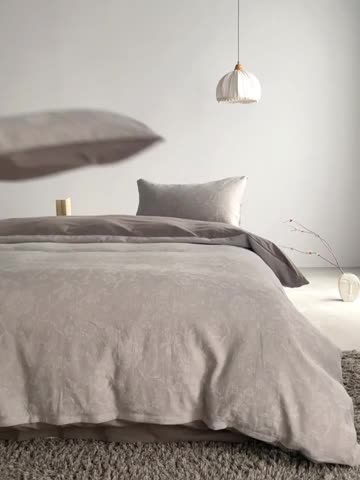 91家纺网 家纺一手货源 找家纺 安莱生活 2023新款A类双层纱全棉锦弈系列四件套 锦弈-浅灰