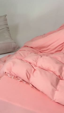 91家纺网 家纺一手货源 找家纺 安莱生活 2023新款A类简约棉麻树叶拼边四件套 棉麻拼边纽扣款-纯粉