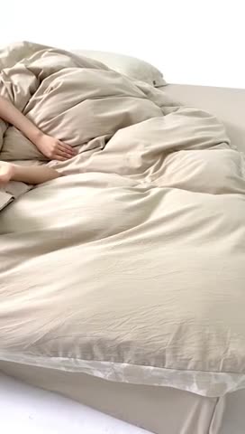 91家纺网 家纺一手货源 找家纺 安莱生活 2023新款A类简约棉麻树叶拼边四件套 棉麻拼边纽扣款-米白