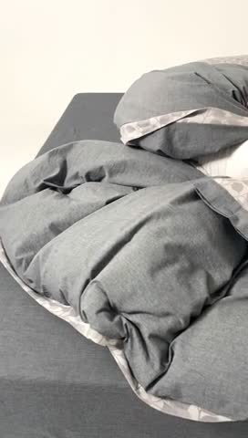 91家纺网 家纺一手货源 找家纺 安莱生活 2023新款A类简约棉麻树叶拼边四件套 棉麻拼边纽扣款-深灰