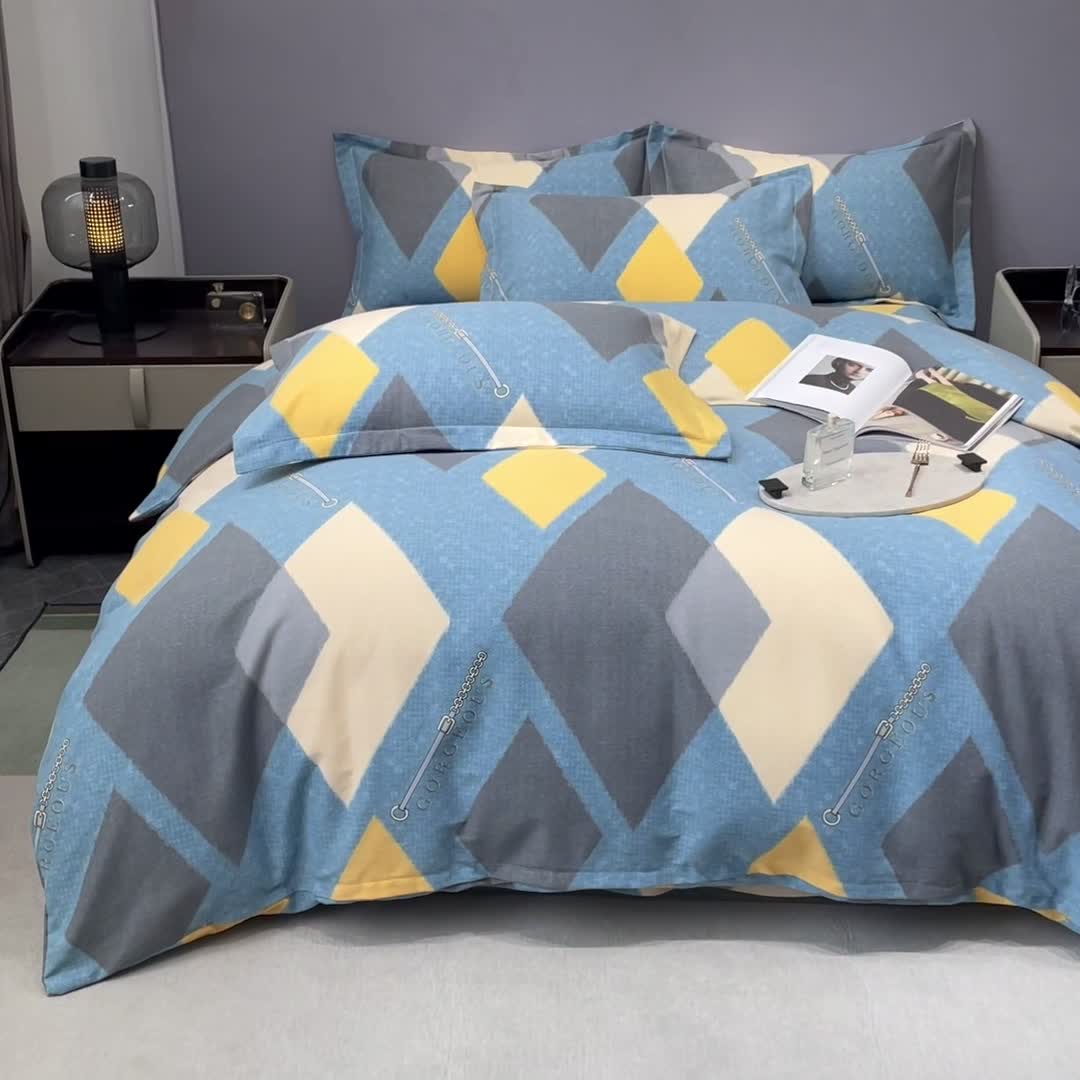 91家纺网 家纺一手货源 找家纺 总-2024新款风尚系多规格全棉生态磨毛四件套印花纯棉磨毛四件套三件套