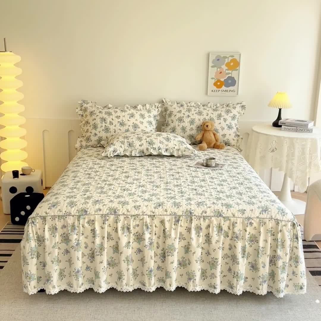 91家纺网 家纺一手货源 找家纺 十个点 2024新款全棉印花床笠式单品床裙-樱桃系列 秋意