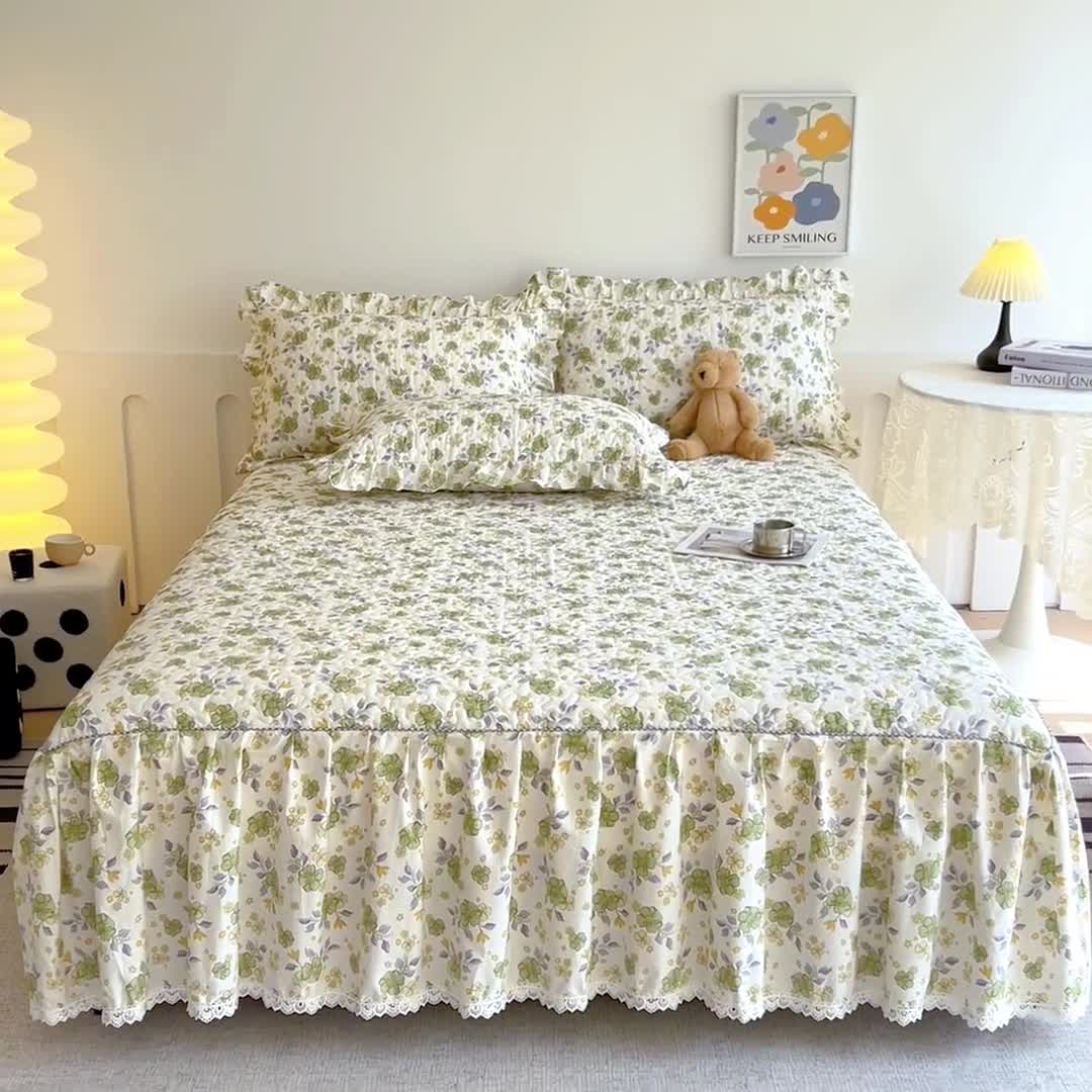 91家纺网 家纺一手货源 找家纺 十个点 2024新款全棉印花床笠式单品床裙-樱桃系列 青花