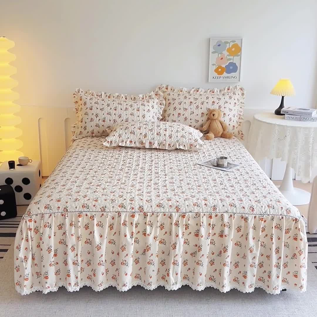 91家纺网 家纺一手货源 找家纺 十个点 2024新款全棉印花床笠式单品床裙-樱桃系列 沐风