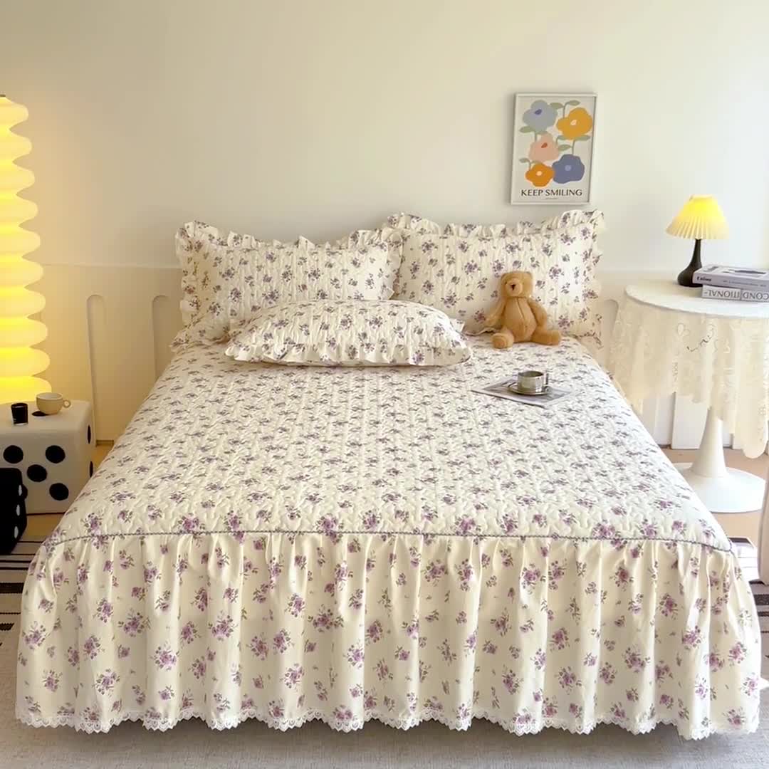 91家纺网 家纺一手货源 找家纺 十个点 2024新款全棉印花床笠式单品床裙-樱桃系列 洛潇