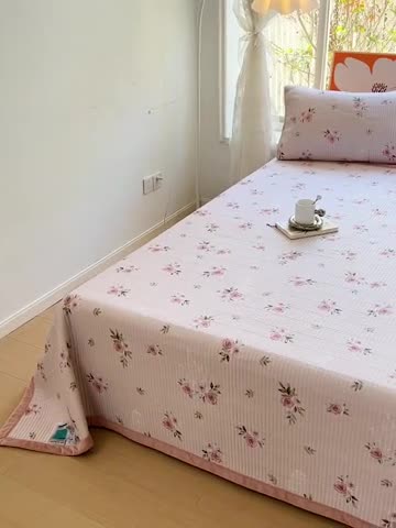 91家纺网 家纺一手货源 找家纺 上喜 热卖莫代尔绒夹棉床盖三件套 朵朵花开粉