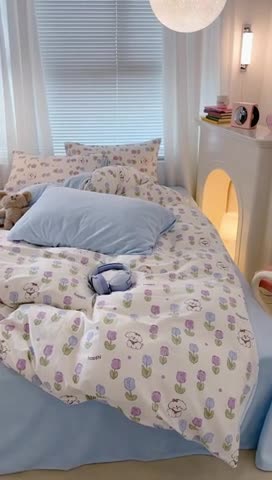 91家纺网 家纺一手货源 找家纺 昔可 2023新款亲肤柔软棉加绒四件套 郁金香小萌狗